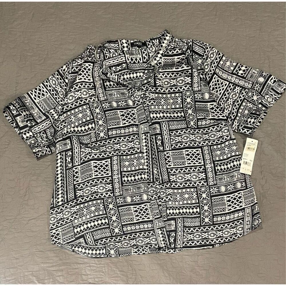 Elementz Women’s Silky 3X Black and White Short Sleeve Blouse New